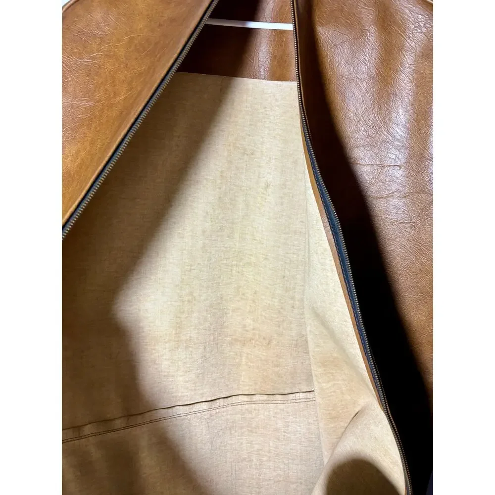 Vintage Brown Leather Zipper Men’s Suit Travel Bag 40”x25”